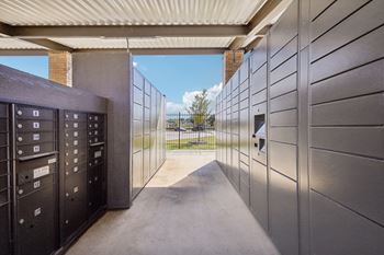 Mail center with parcel lockers